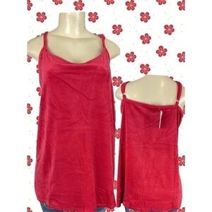 Plus 5 Red Velour Scoop Neck Adjustable Strap Camisole Top